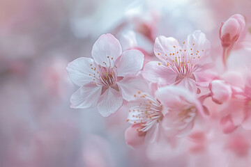 A soft, pastel-colored macro shot of delicate cherry blossom petals, with subtle textures and a gentle, serene atmosphere.