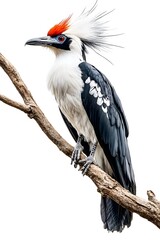 Secretary Bird Perched on a Tree with White Background, Photo Realistic, Wallpaper, Cover and Screen for Smartphone, PC, Laptop, 9:16 and 16:9 Format