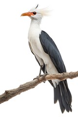 Obraz premium Secretary Bird Perched on a Tree with White Background, Photo Realistic, Wallpaper, Cover and Screen for Smartphone, PC, Laptop, 9:16 and 16:9 Format