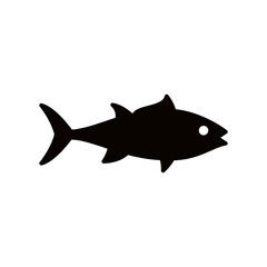 Vector illustration of fresh tuna or tunny ocean fish, solid black on white. For menu, label, recipe, product packaging. Oceanfood design element. For action promotion and advertising, mockup. EPS 10.