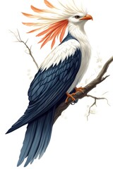 Obraz premium Secretary Bird Perched on a Tree with White Background, Photo Realistic, Wallpaper, Cover and Screen for Smartphone, PC, Laptop, 9:16 and 16:9 Format