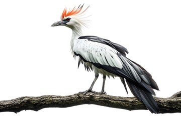 Secretary Bird Perched on a Tree with White Background, Photo Realistic, Wallpaper, Cover and Screen for Smartphone, PC, Laptop, 9:16 and 16:9 Format