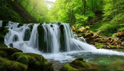 Clean and clear waterfall in a forest