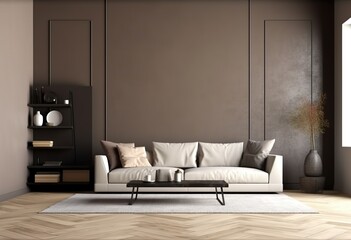 A modern living room with a white couch and a gold coffee table, ideal for home interior design projects