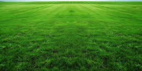 Obraz premium A vibrant green meadow ready for football, stretching wide under a clear sky, inviting players to make the most of their game