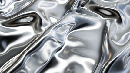 Obraz premium Sleek metallic silver wavy texture featuring shiny reflections, perfect for adding a touch of elegance and sophistication to modern designs