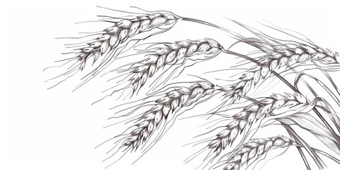 Artistic sketch of hand-drawn wheat ears swaying gently in a summer breeze on a rustic farm, conveying the essence of nature's harvest season