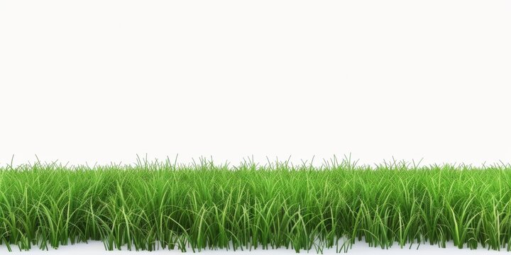 Lush green grass field stretching across a pristine white background in stunning 3D rendering, capturing natures beauty in simplicity