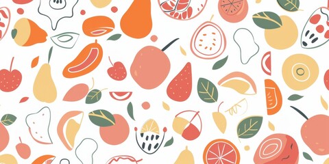 Explore a harmonious geometric floral pattern of organic fruits and plants in a simplified eco-inspired design for a modern aesthetic