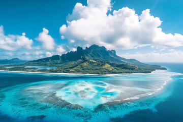 Fototapeta premium Aerial view of a green tropical island in the ocean