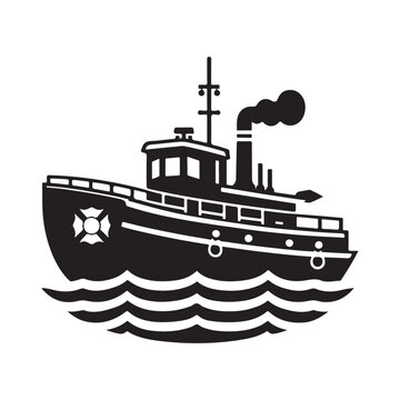 black tugboat on waves clip art preview