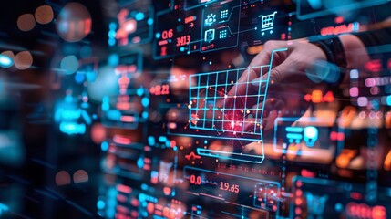 Fototapeta premium Digital Shopping Cart with Hand Reaching Out for Purchase