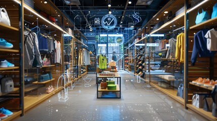 Modern Retail Store Interior with Digital Overlay