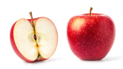 A red apple, with half of it isolated on a white background.