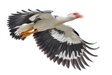 Obraz premium Secretary Bird Flying on White Background, Photo Realistic, Wallpaper, Cover and Screen for Smartphone, PC, Laptop, 9:16 and 16:9 Format