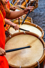 Drums being played on the streets of Recife during traditional brazilian carnival