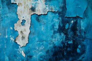 An aged blue wall with peeling paint, creating an abstract textured effect representative of time and decay.