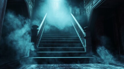Creepy Staircase in a Foggy, Haunted House