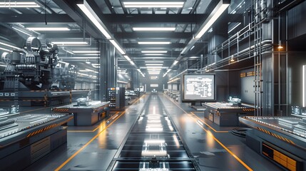 Fototapeta premium Futuristic Factory Interior with Industrial Machinery and Technology