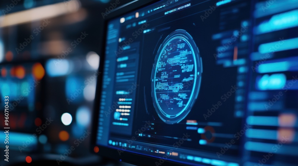 Poster computer screen with futuristic hud interface