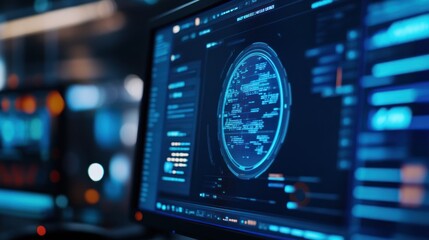 Computer screen with futuristic HUD Interface