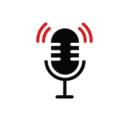 Podcast microphone sound wave vector illustration, isolated white background, 