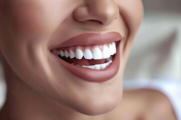 Captivating close-up of a radiant smile showcasing the beauty of well-crafted dental veneers in a serene indoor setting