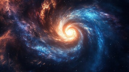 Fototapeta premium A stunning spiral galaxy illuminated by vibrant blue and orange hues in the vastness of space.