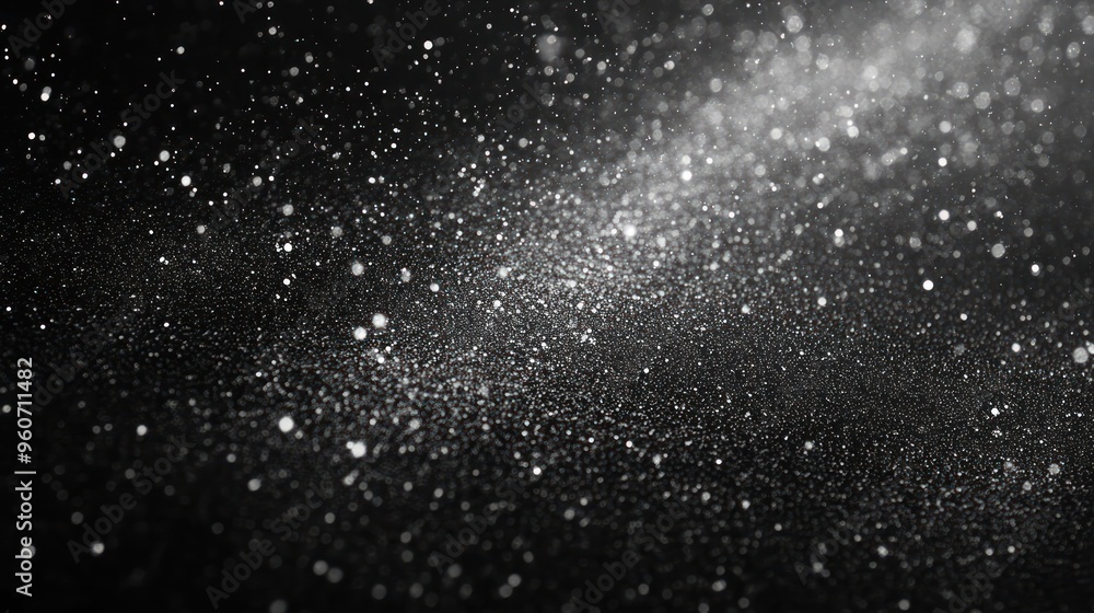 Poster a mesmerizing display of sparkling dust particles against a dark background, creating a magical atmo