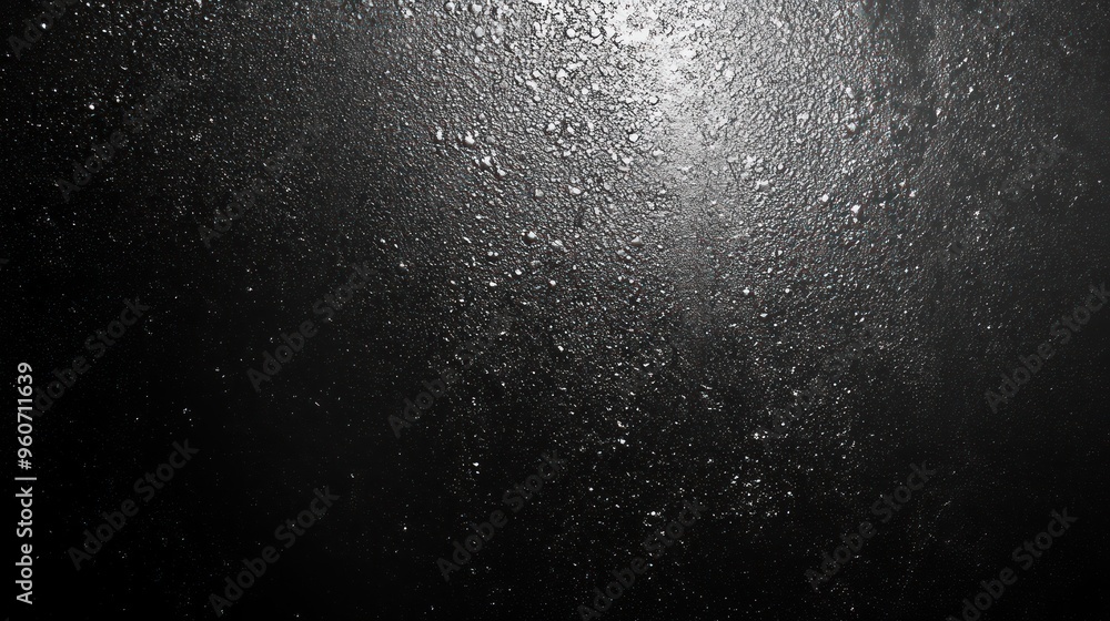 Poster close-up of water droplets on a dark surface, creating a dramatic and textured visual effect.