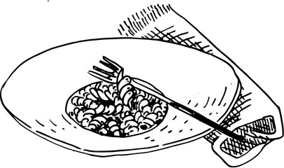 Pasta Food and drinks in boho style. Hand drawn minimal design. Perfect for wallpaper, template, banner, wall decor, print, postcard, cover. Vector illustration