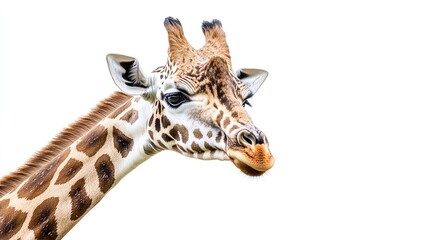 A giraffe is looking at the camera with its mouth open