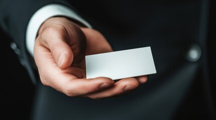 Obraz premium Business Card Mockup - Blank White Card Held in Hand of Businessman