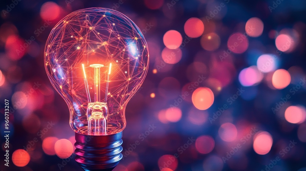 Poster light bulb with network pattern - a symbol of innovation