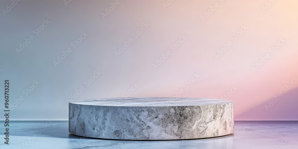 Poster a sleek, modern stone podium with clean lines, standing in front of a minimalist background with sub