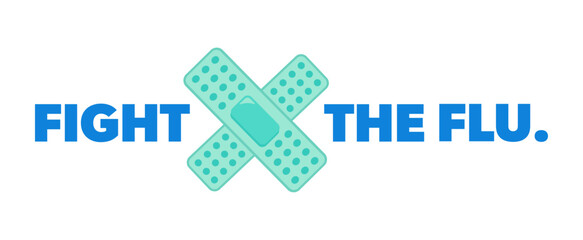 Fight the flu. Two crossed bandages and text. Virus season coming. Vector illustration banner, background, template.
