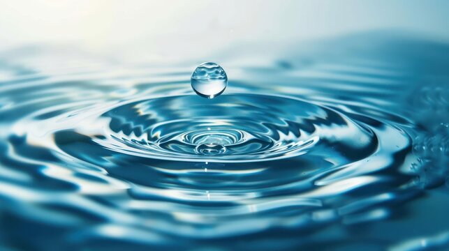 Water droplet creating ripple in calm water