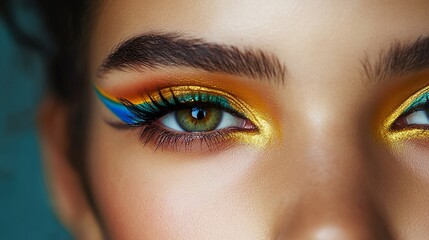 Obraz premium A woman with green eyes and blue eyeliner