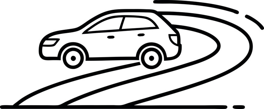 black car driving on curved road clip art preview