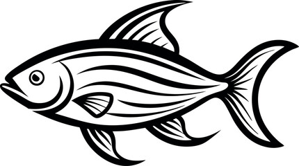Black And White Fish Illustration Featuring Detailed Line Art Of A Stylized Fish Design