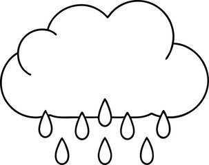 Simple Black And White Illustration Of A Cloud With Falling Raindrops Symbolizing Weather And Rainy Days