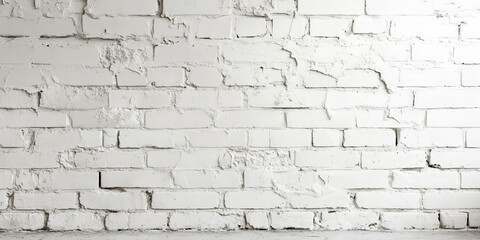 A textured, white brick wall with visible imperfections, creating a bright, airy atmosphere in a minimalist space.