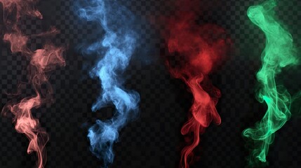 Fototapeta premium Four different colored smoke trails, each with a different hue