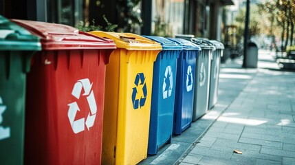 Colorful Recycling Bins in City Street