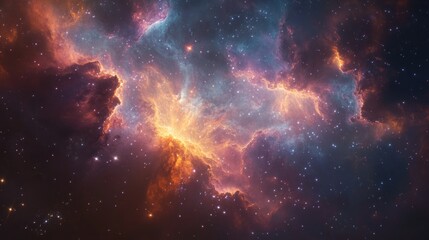 Fototapeta premium Cosmic Nebula with Orange and Blue Clouds and Stars