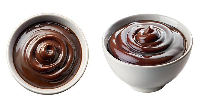 White bowl with chocolate dip, side and top view, food bundle, isolated on a transparent background