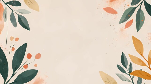 Warm autumn-themed background featuring a floral border with green and orange leaves. Perfect for seasonal invitations or designs.