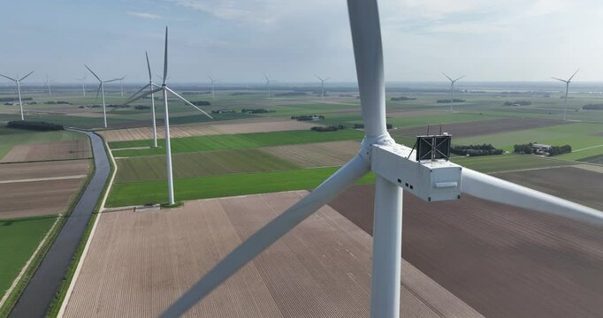 Wint turbine, wind mill, clean green sustainable energy. Generation of electricity by wind power.