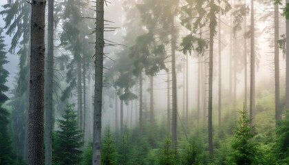 Obraz premium Foggy morning in a dense forest