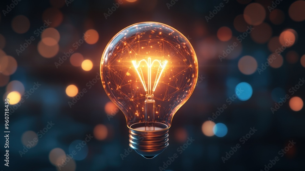 Poster glowing light bulb with network pattern